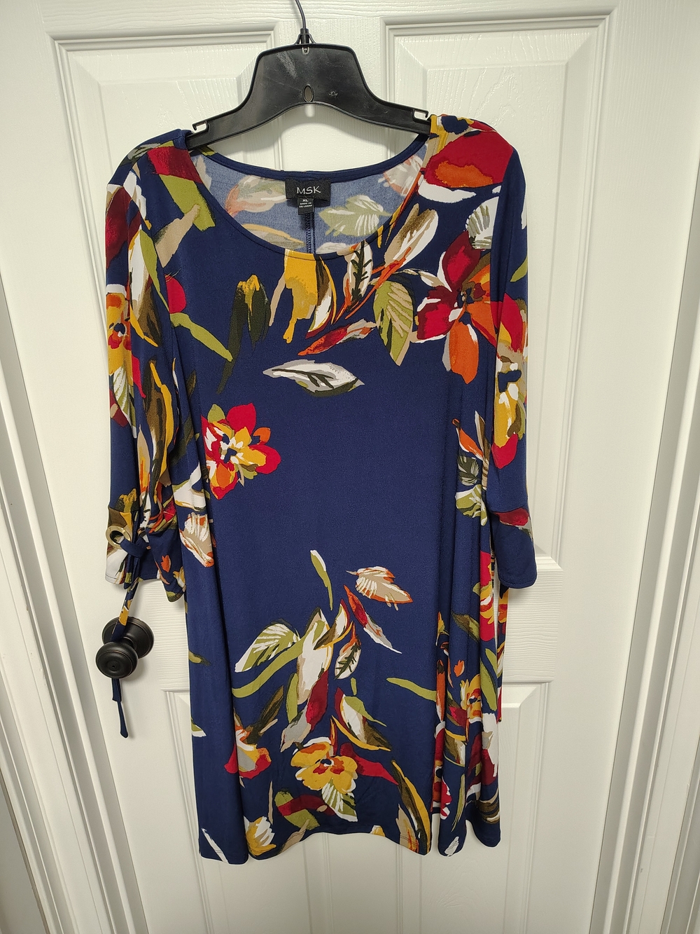 MSK Navy Floral Shift Dress with Red, Yellow & Green Accents